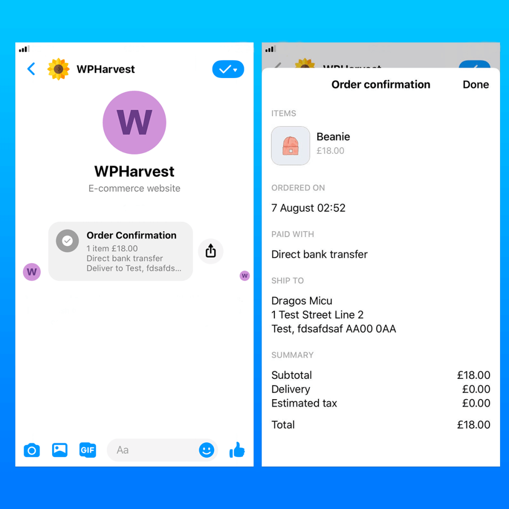 WooCommerce to Messenger receipt notification